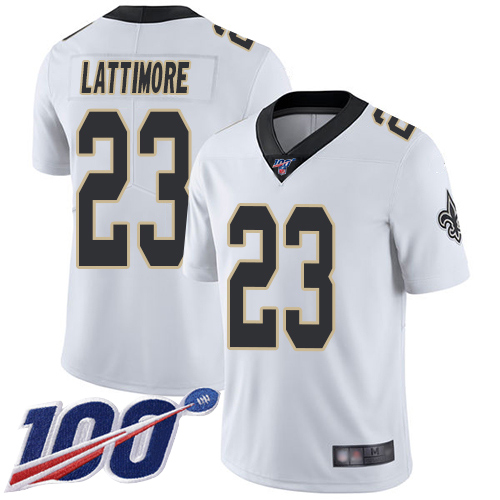 Men New Orleans Saints Limited White Marshon Lattimore Road Jersey NFL Football 23 100th Season Vapor Untouchable Jersey